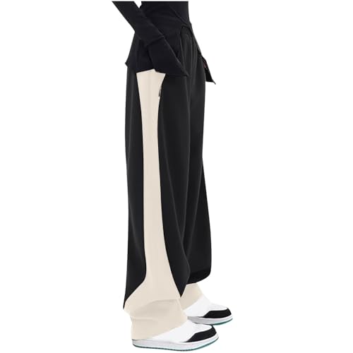Image of Womens Wide Leg Stretchy Sweatpants High Elastic Waist Color Block Palazzo Pants Stylish Trousers
