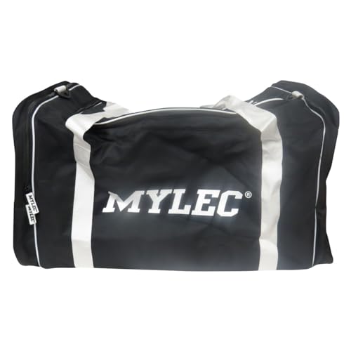 Mylec Sports Duffle Bag, Big Middle Pocket, Side Pockets, Adjustable Shoulder Strap and Reinforced Rubber Zippers (Black/White)