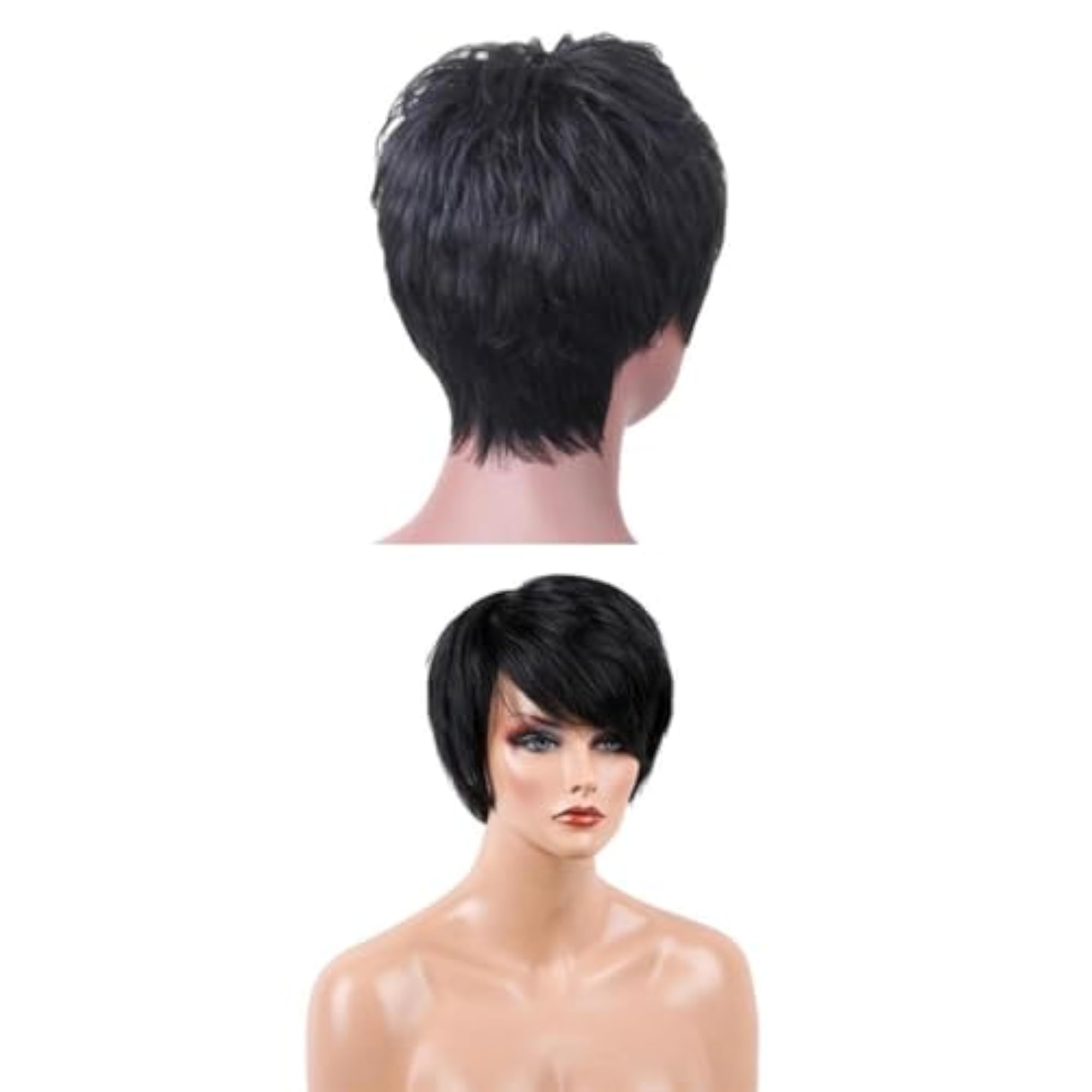 Short Layered Human Hair Black Pixie Cut Wig