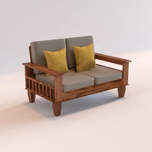 Image of Sheesham Wooden 4 Seater Sofa for Living Room | Rosewood 4 Seater Cushion Sofa with Side Newspaper Holder for Home & Office | Solid Wood Sofa Set for Lounge (-Honey,2+2 Seater)
