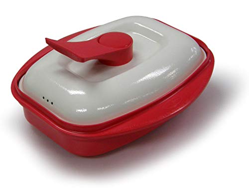 MICROHEARTH Microwave Grill Pan with Lid for Grilling, Browning, and Crisping Vegetables, Sandwich, & Meat, Red