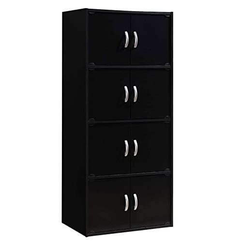Hodedah 8 Door Bookcase Cabinet, 4 Shelf, Black #TOP15