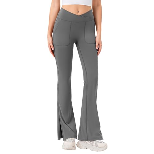 Pantalon yoga femme fluide et évasé en nylon élastique à cordon