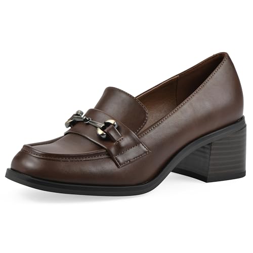 WHITE MOUNTAIN Women's Nacho Block Heel Loafer, Mocha/Smooth, 8 M