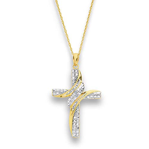 NATALIA DRAKE 1/20 Cttw Diamond Accent Cross Shape Necklace for Women in Rhodium Plated Sterling Silver (Color I-J / Clarity I2-I3)