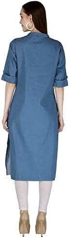 HI-FASHION Embroidered Denim Kurti For Women || Indian Tunic Top Patch Work Denim Straight Kurta For Women's And Girls