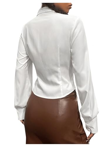 GORGLITTER Women's Fitted Button Down Shirts Y2k Ruched Long Sleeve Collared Tops Corporate Outfits 20252