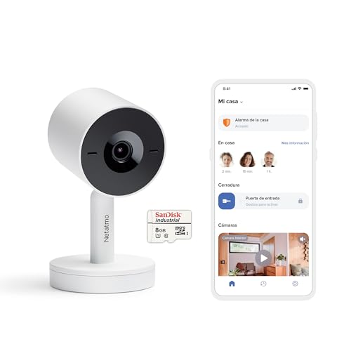 Netatmo Cámara Inteligente para Interiores Advance - Reconocimiento Facial Optimizado por IA, Audio Bidireccional, Ángulo de visión Amplio de 130°, HDR 2K, 30 fps, Zoom X16, 2X SD - Blanco