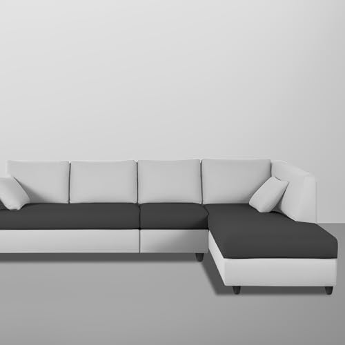 Image of Florian RHS 6 Seater L Shape Sofa Set for Living Room (Black Grey Fabric) Premium Fabric Sofa