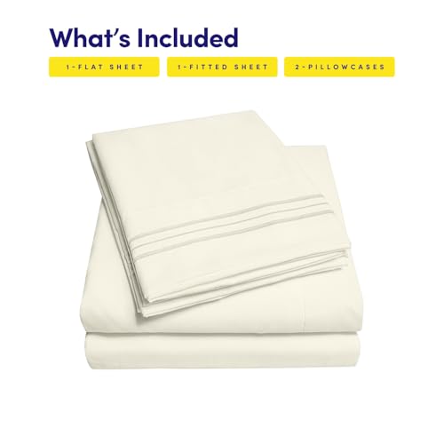 Image of 1500 Supreme Collection Queen Sheet Sets Ivory - Luxury Hotel Bed Sheets and Pillowcase Set for Queen Mattress - Extra Soft, Elastic Corner Straps, Deep Pocket Sheets, Queen Ivory