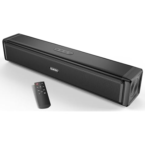 Saiyin Sound Bar,Soundbar for TV with 4 Powerful Speakers,Surround Sound System for TV,17 inch Soundbar with Bluetooth/HDMI-ARC/Optical/AUX,Wall Mountable Cover