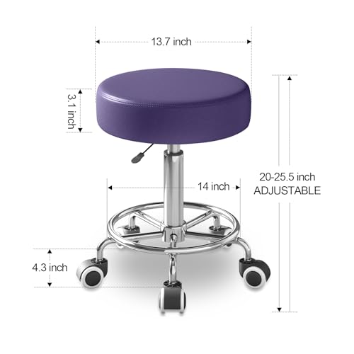 Image of YEEZEE Rolling Stool with Wheels and Ultra Soft Cushion for Salon, Purple