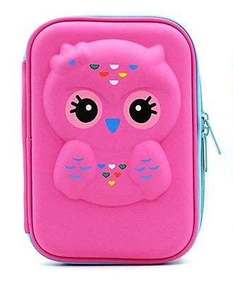 frenetic hub 3D Pencil Case Pink Owl Stylish Cute Large Capacity Hardtop Raised Motif Pencil Case Organizer School Kids Girls Teens Women Pen Holder Pouch Multipurpose
