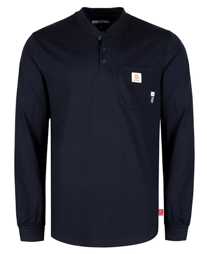 BOCOMAL FR Shirts 6oz Lightweight Smooth Fit Flame Resistant Long Sleeve Henley Shirt Fire Retardant Workwear NFPA2112 CAT2