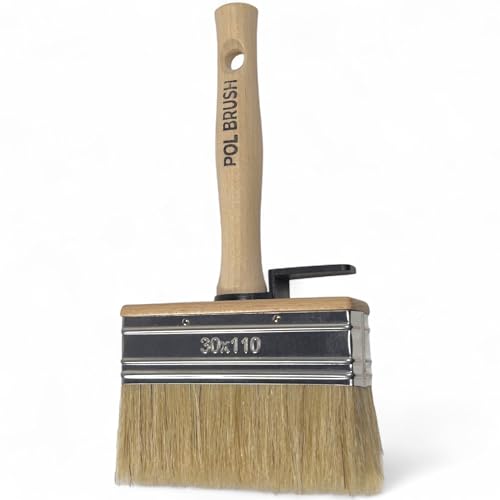 4 Inch Stain Deck Wide & Thick Paint Brush - High European Quality - Natural Bristles - for Home, Wood, Walls, Art, Trim & Furniture - for Acrylic, Oil, Stain, Chalk & Latex Paints