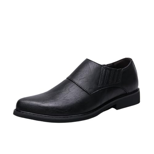 Formal Oxford Shoes for Men Men's Oxford Dress Shoes, Slip-On Pointed Toe Burnished PU Leather, Non-Slip Rubber Sole, Low Top Block Heel Casual Shoes