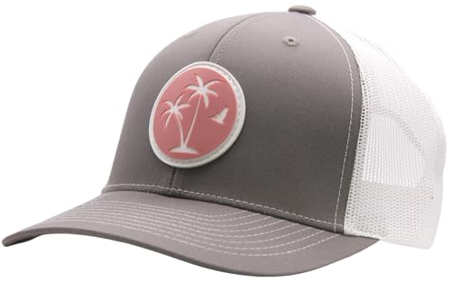 Image of LINDO Trucker Hat [ Palm Tree 2.0 Design ] for Men and Women: Mid Profile Cap with Breathable Mesh Back and Adjustable Snap