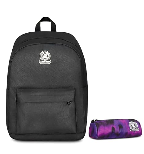 Invicta Zaino Monoscomparto Ollie Solid, Nero, Tasca Porta Borraccia, Tasca Per Pc 14", Zaino Scuola, Ragazza E Ragazzo + Bustina Space Pink Invicta F