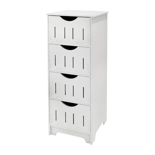 Moderno armario de suelo de baño con 4 cajones, unidad de almacenamiento MDF independiente para baño, sala de estar, comedor, cocina, 30 x 30 x 82 cm, acabado blanco
