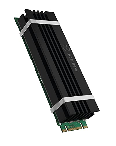 ICY BOX M.2 Kühler mit 10 mm Bauhöhe für M.2 SSD (2280), Aluminium, 3x Silikon Wärmeleitpad, Silikon-Gummi Befestigung, passiv, abnehmbar, Schwarz