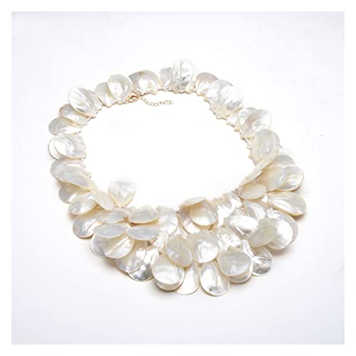 3 Strands Natural Huge 20X30Mm White Shell Mop Top-Drilled Mother Of Pearl Necklace 20" For Women #TOP3