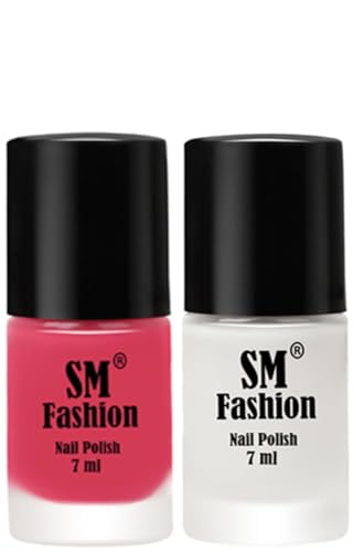 Image of Long Lasting Nail Polish | Nail Paint Combo 7 ml Each) - Set of 2 Dark Rose Pink-White