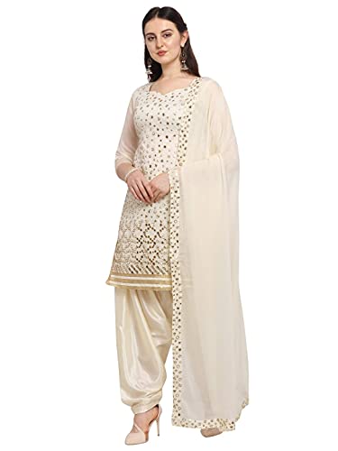 EthnicJunction Women's Chanderi Cotton Mirror Work Unstitched Salwar Suit Material (EJ3017-Mirror-Off White_Off White)