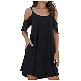Vestidos de Verano Casual sin Mangas para Mujer con Hombros Descubiertos y Volantes, Vestidos Fiesta Suelto Cómodo Informal Sin Tirantes Cuello Redondo Tallas Grandes con Bolsillos(C Negro,XXL)