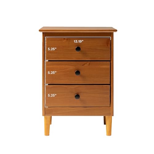 Walker Edison Traditional Wood 3 Drawer Nightstand Side Table Bedroom Storage Drawer and Shelf Bedside End Table, 18 Inch, Caramel