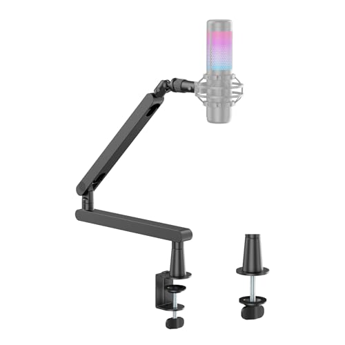 Outshine Gaming Glide Low Profile Microphone Arm – Sleek Design, Full Range Motion, Built-in Cable Management, Detachable Rise Column, Clamp/Grommet Mount, Aluminium Boom for Streaming & Recording