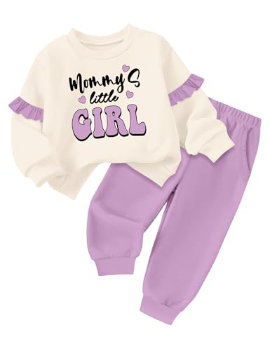 Toddler Girl Clothes Ruffle Long Sleeve Baby Girl Clothes Solid Crewneck 2pcs Outfits Sweatshirt Pant Sets 12M-4T
