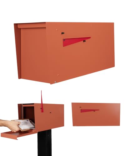 Image of Ilyapa Modern Mailbox for Outside Post Mount - Terracotta Heavy Duty Powder Coated Metal Mailbox, Waterproof Letter Box for Parcels