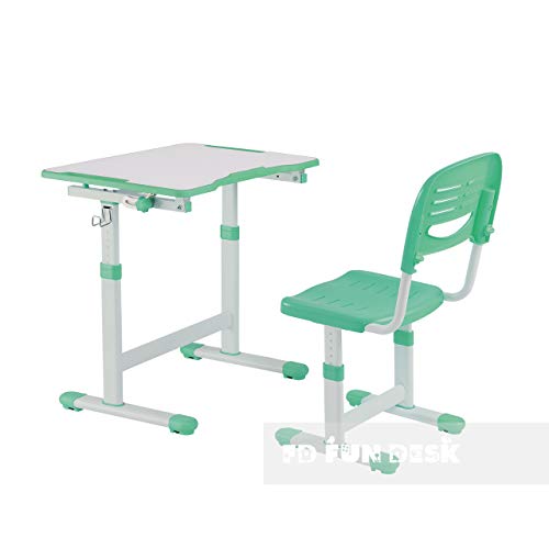 Preisvergleich Produktbild FD FUN DESK Piccolino II Green Kinderschreibtisch höhenverstellbar, Schülerschreibtisch neigungsverstellbar, Schreibtisch mit Stuhl, Grün, 664x474x540-760 mm