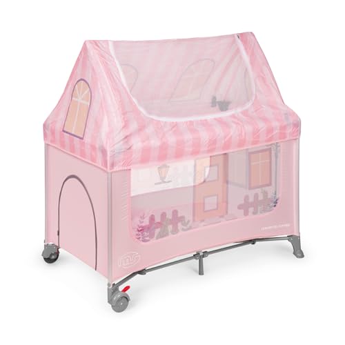ms Home - Cuna De Viaje simulación Casa para Bebe 3 Piezas 120 X 60, Incluido Colchóncito Y Bolsa De Transporte, De 6 Meses hasta 15 Kg, Plegado Y Montaje Fácil, Estructura Ligera Y Muy Estable