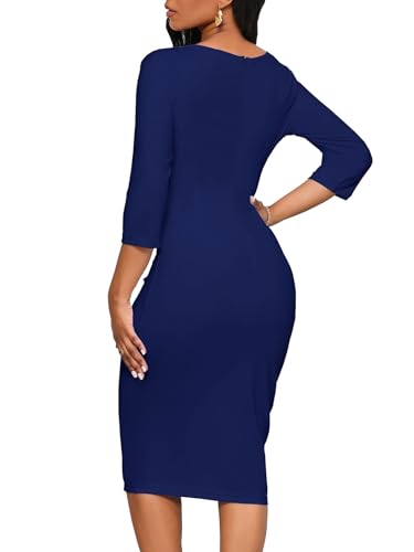 Image of Church Dresses for Women 3 /4 Sleeve Ruffle Vintage Bodycon Cocktail Work Midi Pencil Dress