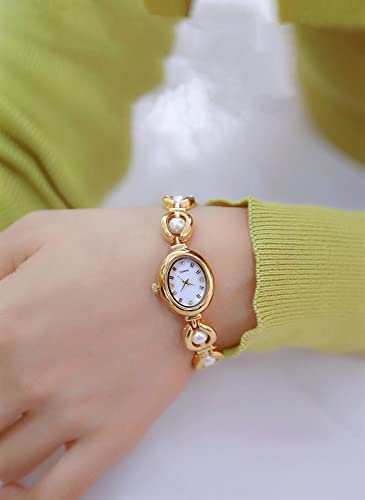 Elegant Women's Pearl Dress Watch with Oval Dial and Gold Waterproof Design - Perfect Gift for Any Occasion - Image 2