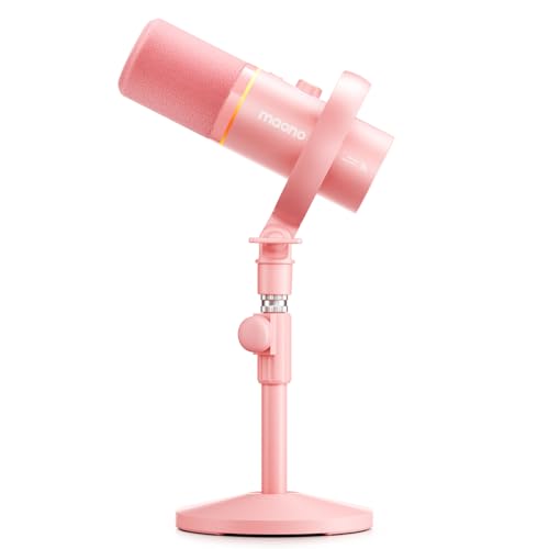 Image of MAONO PD200W Hybrid Wireless Podcast Microphone for PC, Dynamic XLR USB Mic with Desktop Stand, Software, Noise Cancellation, for Vocal Recording, Streaming, Content Creation, Pink