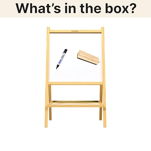 Image of GOSHU 4 Ft. Double Sided Wooden Easel Stand Whiteboard and Chalkboard for Adults, A-Type Foldable Writing Board with Tray for Classroom, Office, Coaching and Home Use (Teens, Pack of 3 Items)