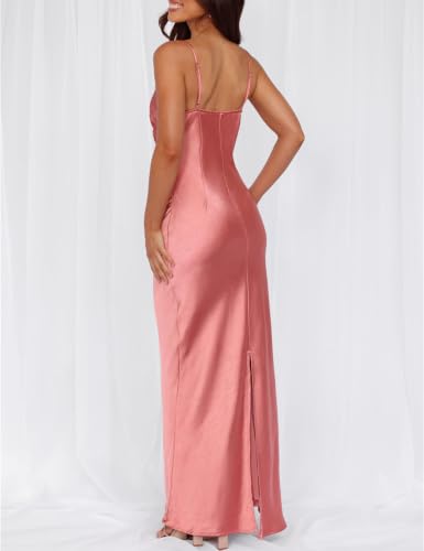 Image of Formal Satin Silk Spaghetti Strap Maxi Dresses for Women Wedding Guest