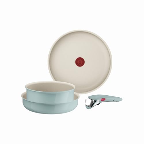 Tefal Ingenio Serenity, Batterie de cuisine 4pièces, Revêtement antiadhésif, Poignée amovible sécurisée, Design empilable, L828S404 EUCALY