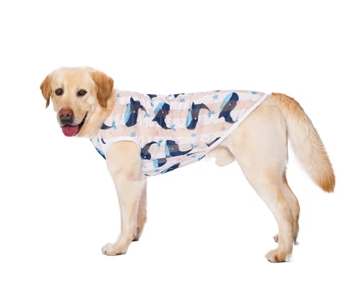 HDKUW Pet Clothes,Dog Summer T-Shirt Cool Breathable Sunscreen Dog Vest Clothes Outfit Costume for Medium Large Dogs White Whale 4XL