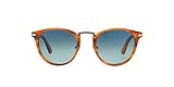 Persol PO3108S Phantos Sunglasses, Striped Brown/Light Blue Grad Dlue Polarized, 49 mm