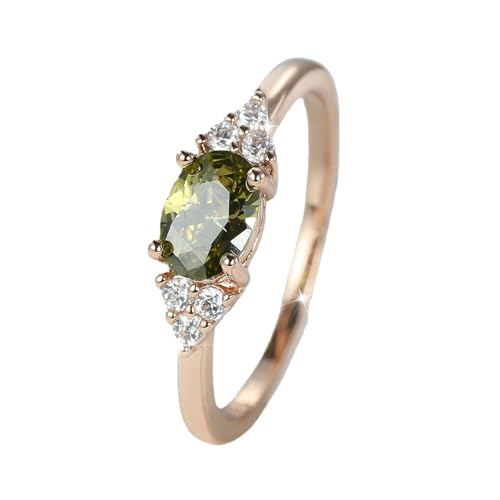 Rings for Women Rose Gold Plated Simulated Peridot Stackable Solitaire Engagement Wedding Ring