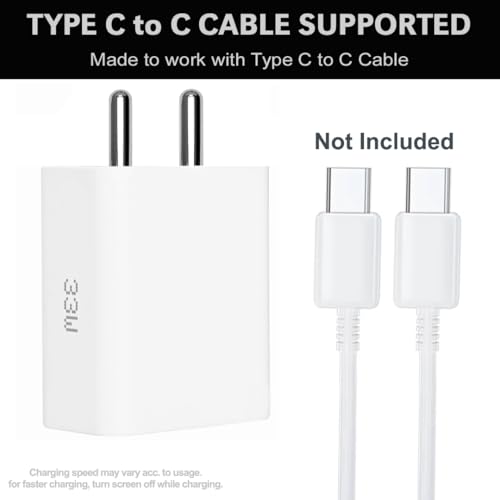 Image of Prifakt 33W USB C Adapter For CMF Phone 1 /Nothing Phone 2 /2A /2A Plus /Phone 1 /Nothing Phone 3A /3A Pro /Samsung M05 /M35 /M15 /F15 /M14, 33Watt Fast Charge Adapter For Other Type C Devices, White