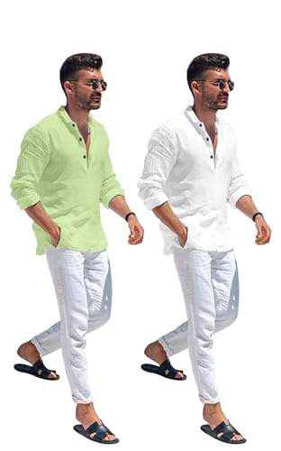 Image of Combo of Men Solid Cotton Blend Straight Kurta Shirt Pack of 2