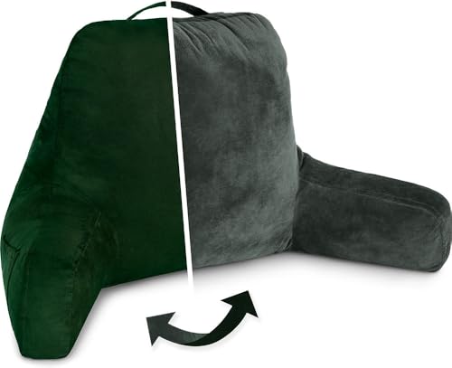 Husband Pillow Aspen Ramona Green, Reading Pillow Bed Rest Chair, Two-Sided Reversible Fabric, Large Lounge Cushion Adult Backrest with Arms, Comfy Back Support for Sit Sitting Up, Wash/Remove Cover