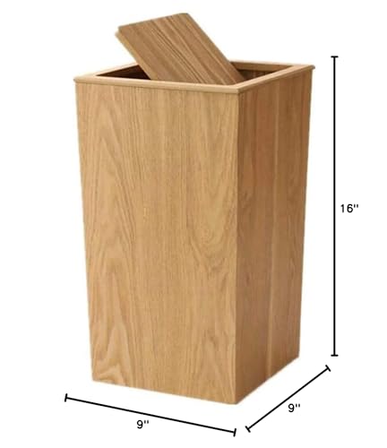 Caneca de basura rectangular de madera con tapa 23.4x23.4x40.6cm miniatura 3