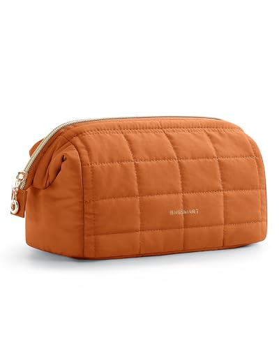 Image of BAGSMART Makeup Bag Travel Toiletry Bag, Puffy Padded Make Up Bags for Women Makeup Organizer Case, Wide-open Pouch Purse Travel Essentials Toiletries Accessories Brushes, Rust Orange