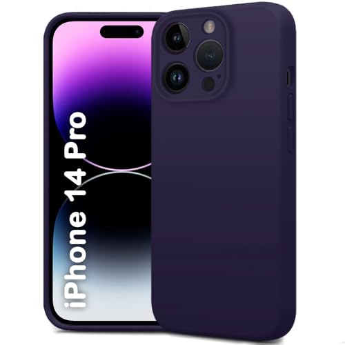 Image of TheGiftKart Liquid Silicone Back Cover Case for iPhone 14 PRO | Soft Micro-Fibre Lining Inside | Camera & Screen Protection | Shockproof Back Case Cover for iPhone 14 Pro (Silicone, Dark Purple)