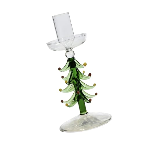 CAZSTYK Portacandele moderno in vetro borosilicato per albero di Natale, ampia e resistente, adatta per candele di cera strette e standard, decorazione per interni, supporto stretto in vetro